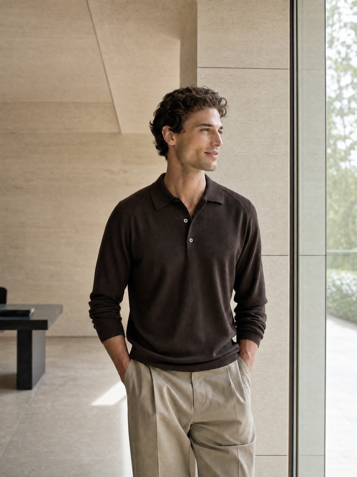 Lange mouw polo bruin